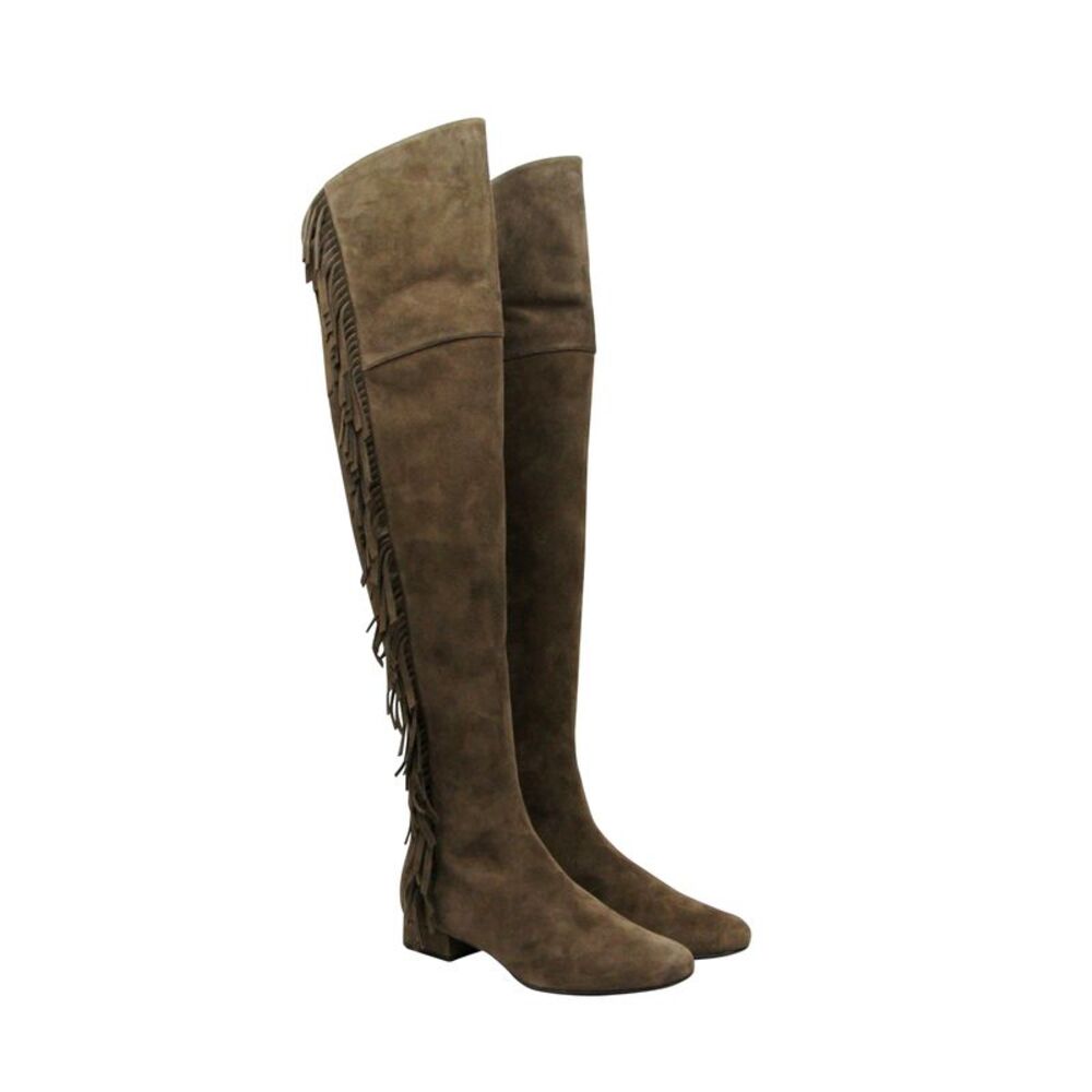 Saint Laurent Women's Over The Knee Brown Suede Fringed Boots (37 EU / 7 US) - Picture 4 of 8